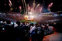 superbowl39halftime-240 The sedate halftime show at Super Bowl XXXIX